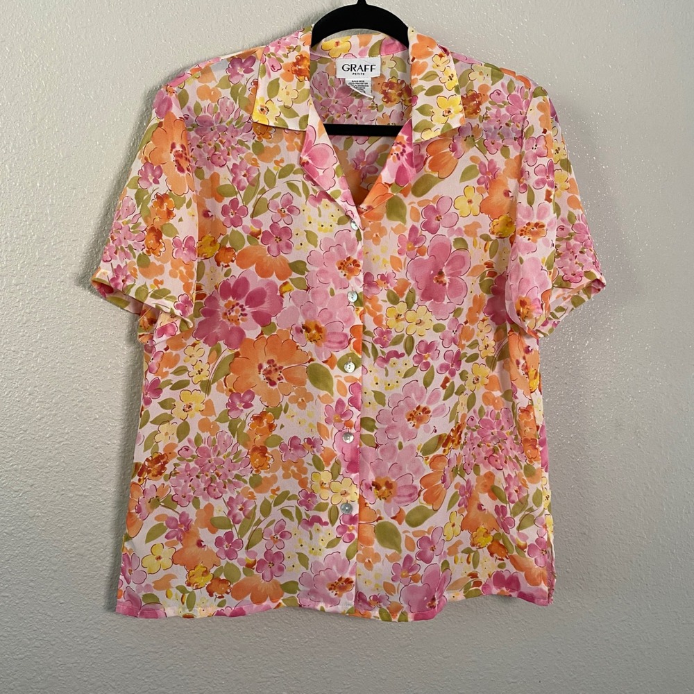Vintage Button Down Top Petite M Colorful Floral Cottagecore Feminine Garden